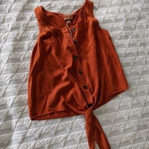 Tie front button up tank